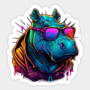 Retrowave Hippo Sticker
